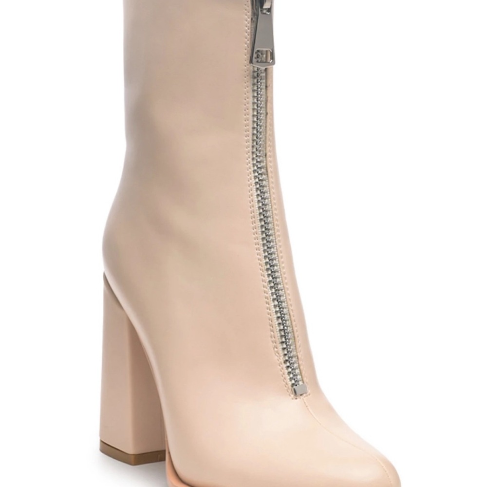 Chic Cream Ankle Booties with Front Zipper